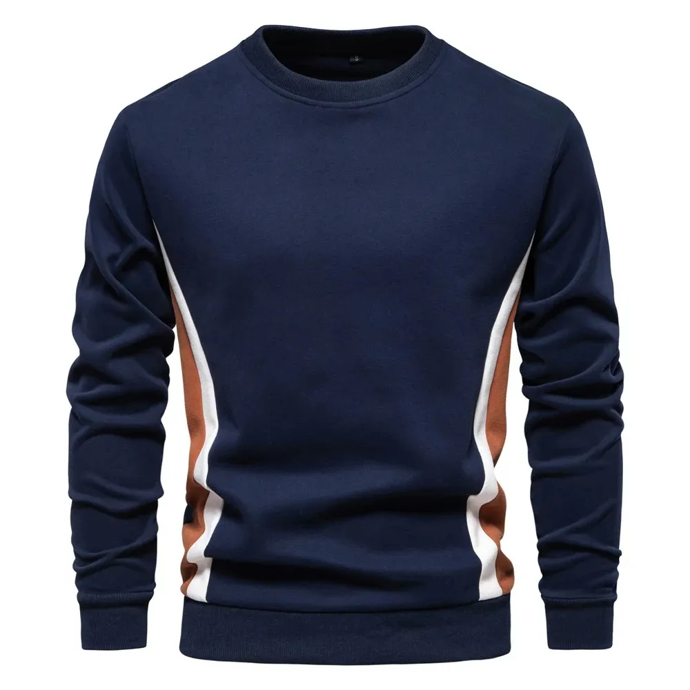 Men's sweater with round neck, casual jumper with side stripes