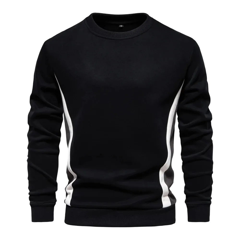 Men's sweater with round neck, casual jumper with side stripes