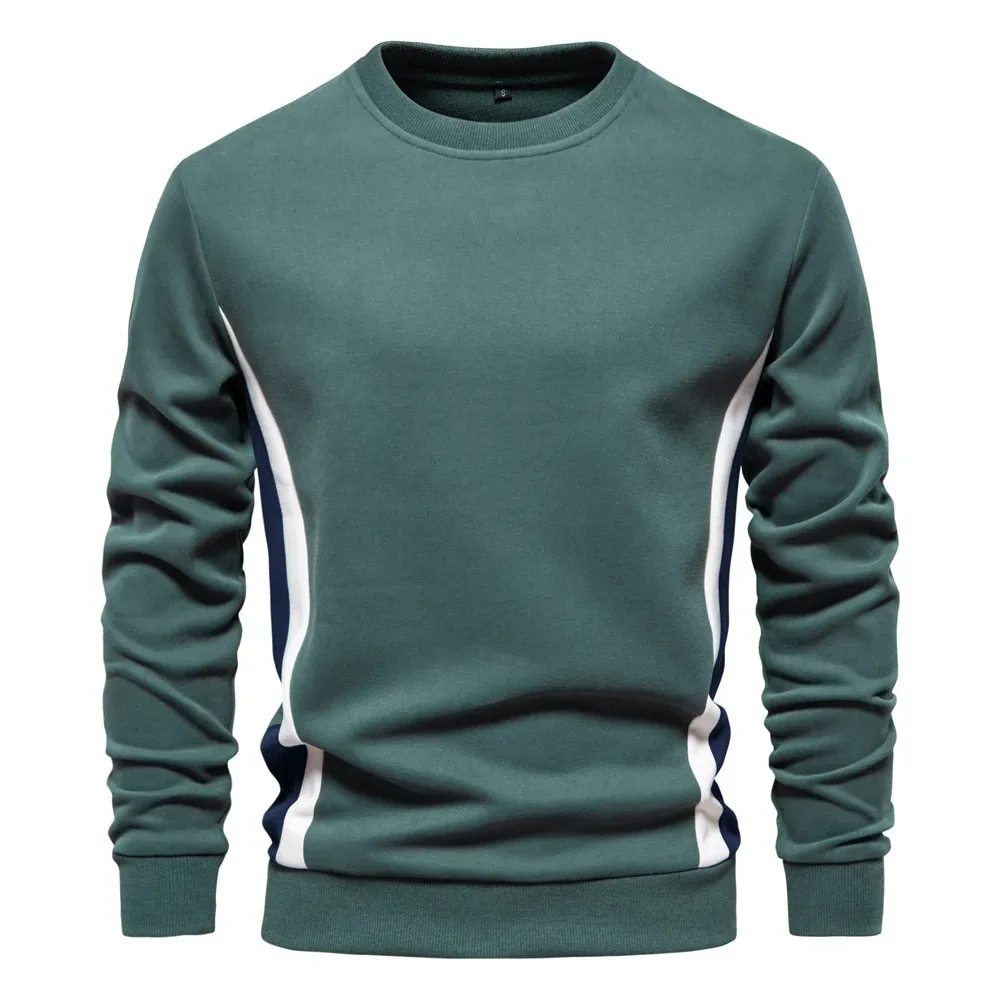 Men's sweater with round neck, casual jumper with side stripes