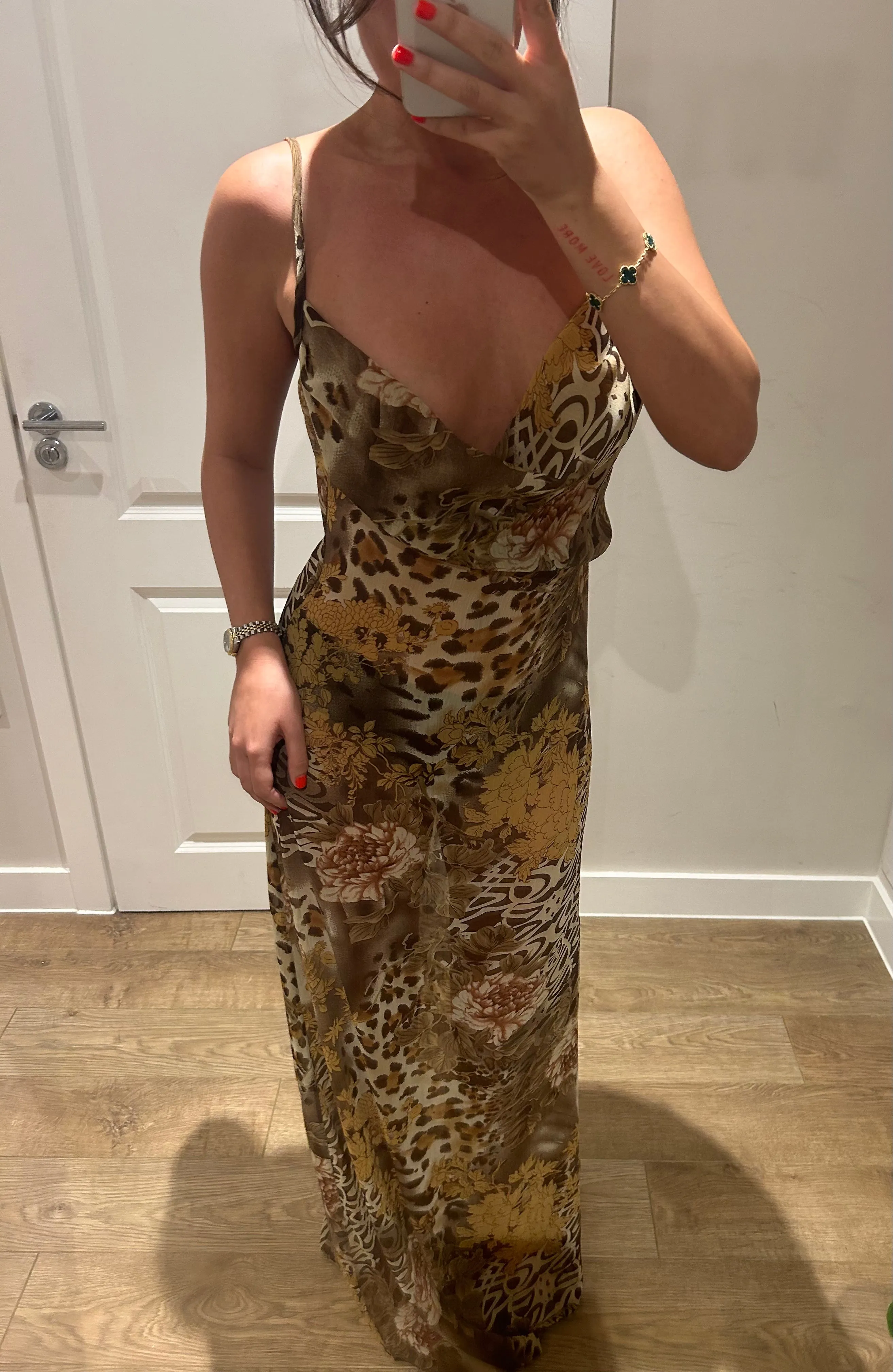 Mesh Leopard Floral Cowl Neck Maxi Dress