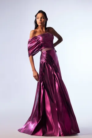 Metallic One-Shoulder A-line Dress