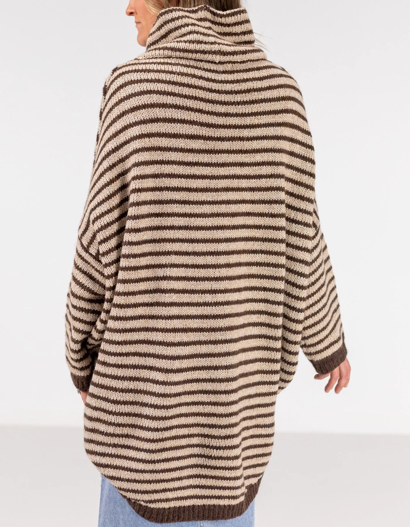 Monika Oversize Knit Jumper in Chocolate/Beige Stripe