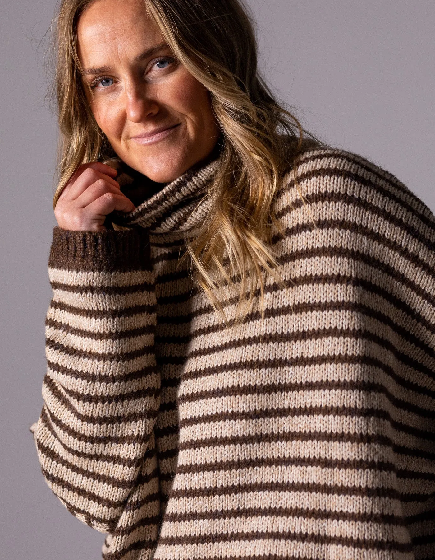 Monika Oversize Knit Jumper in Chocolate/Beige Stripe