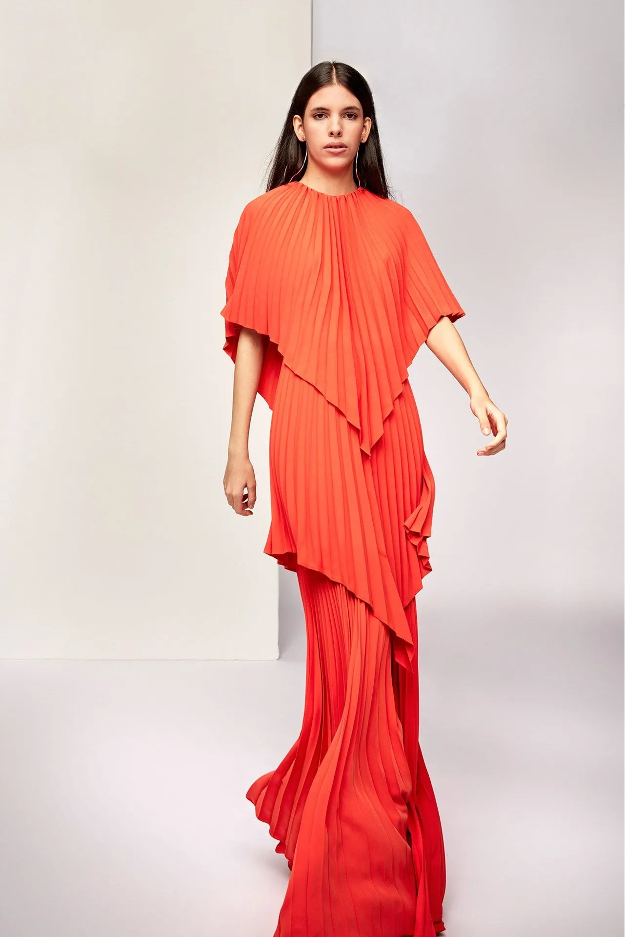 Multilayered Pleated Dress with Cape Bodice