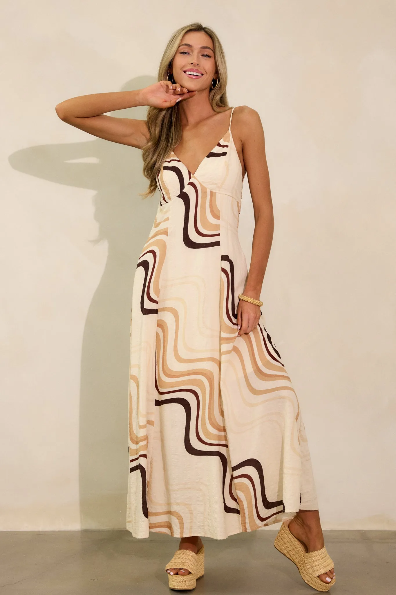 Mystic Sands Beige Multi Print Maxi Dress