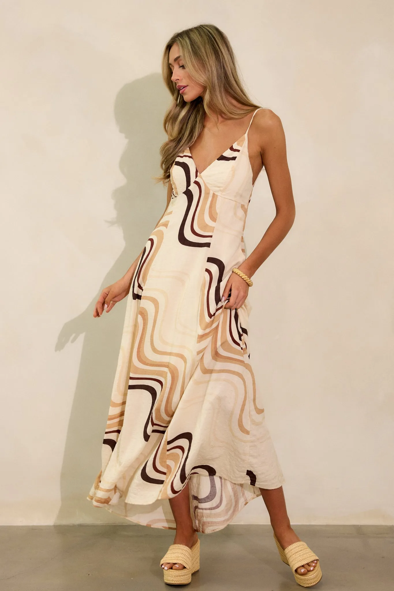 Mystic Sands Beige Multi Print Maxi Dress