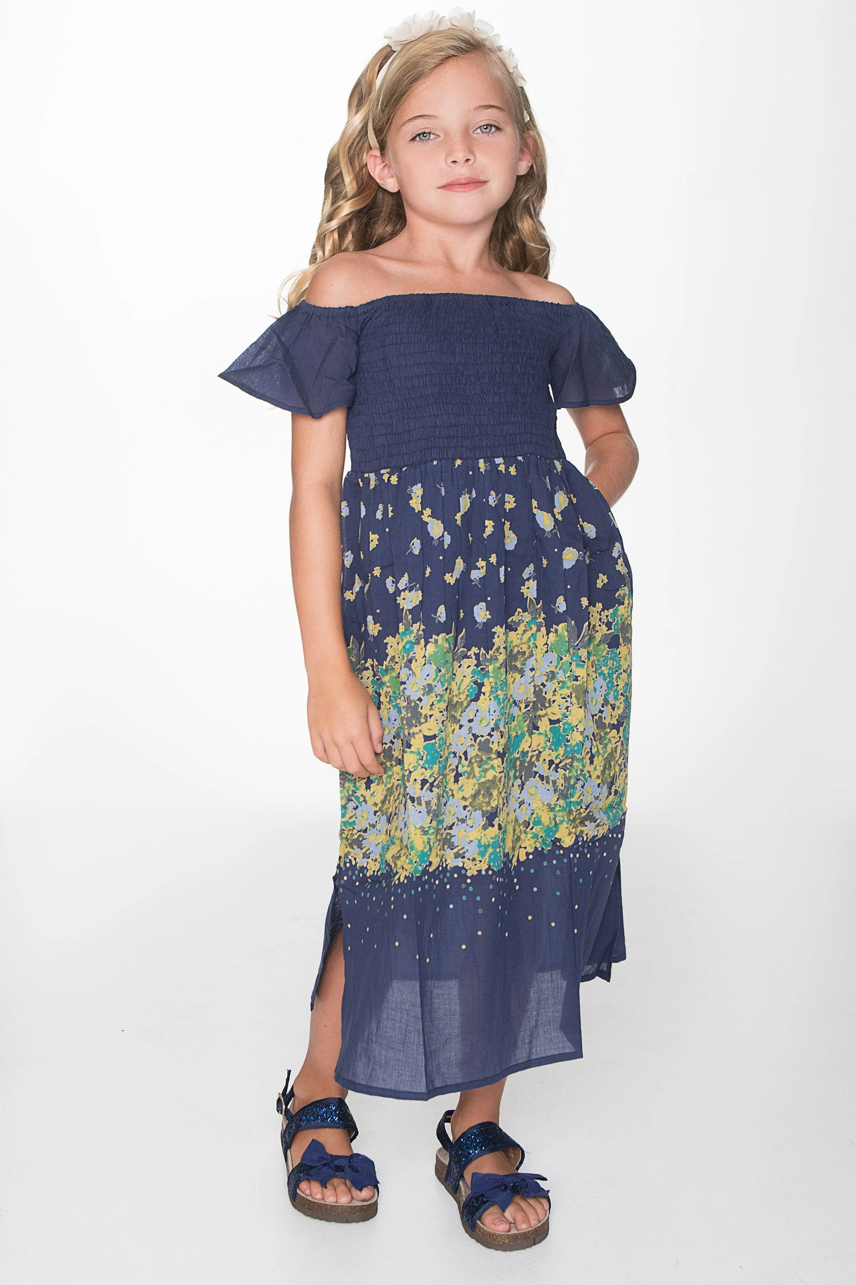 Navy Blue Floral Maxi Dress