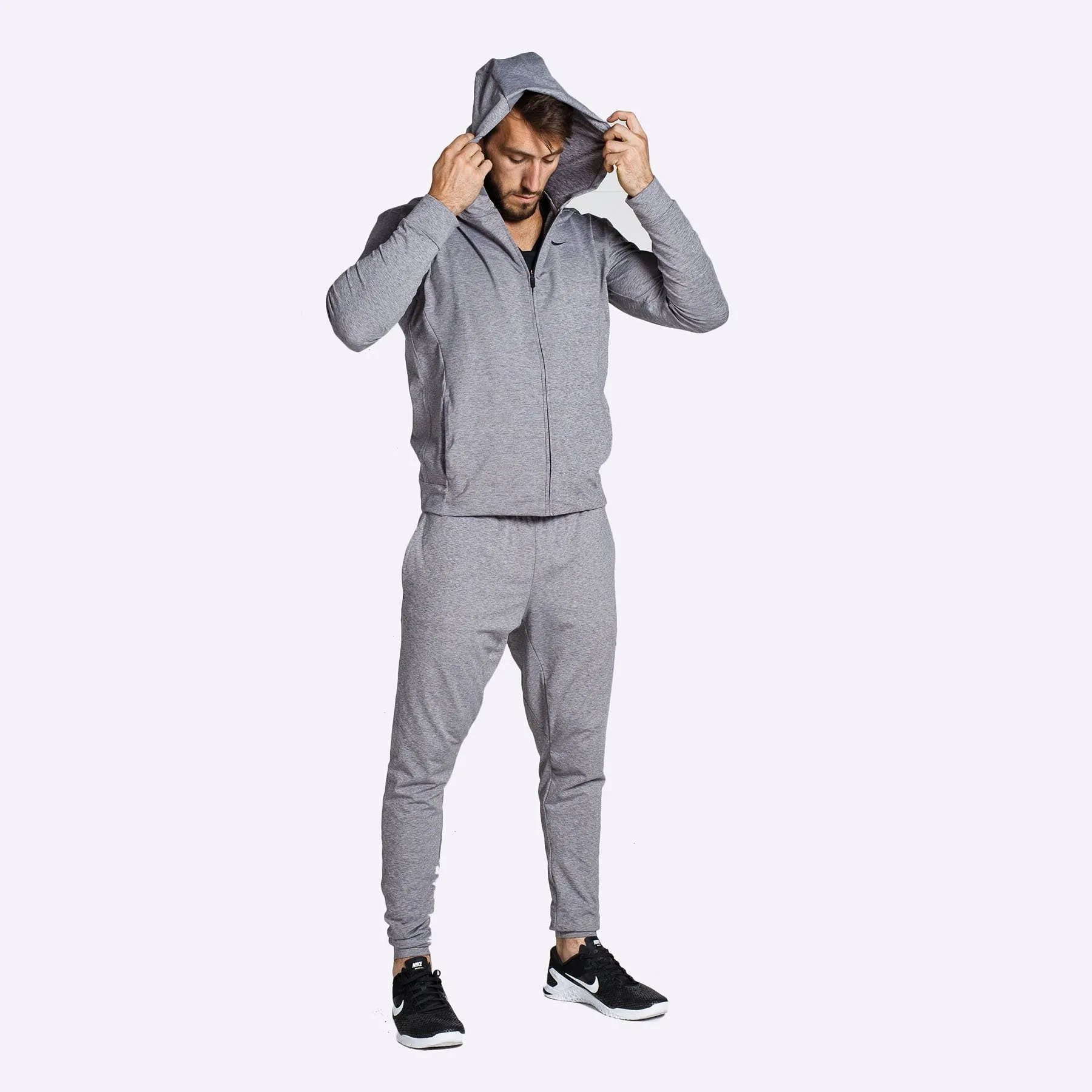 Nike Dri-FIT - Men's Full-Zip Yoga Training Hoodie - Gunsmoke/Heather/Black