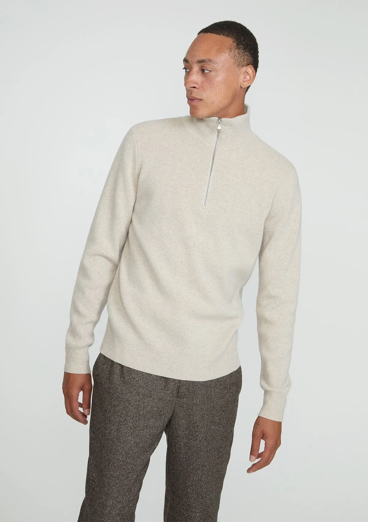 Oatmeal Merino Half Zip Jumper