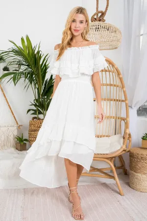 Off-White Ruffled Hi-Lo Maxi Dress