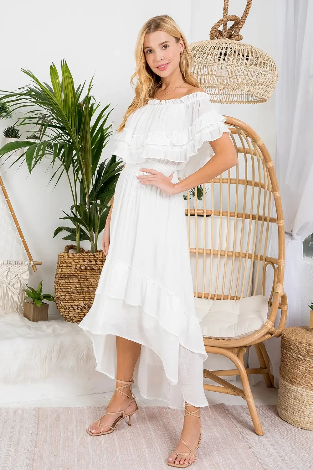 Off-White Ruffled Hi-Lo Maxi Dress