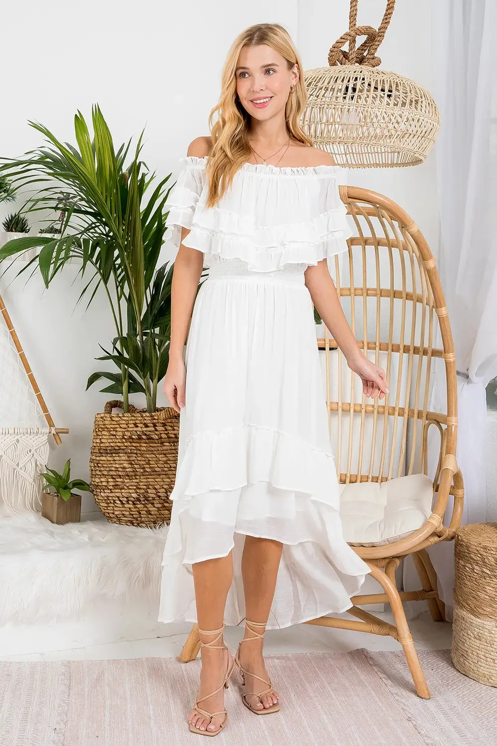 Off-White Ruffled Hi-Lo Maxi Dress