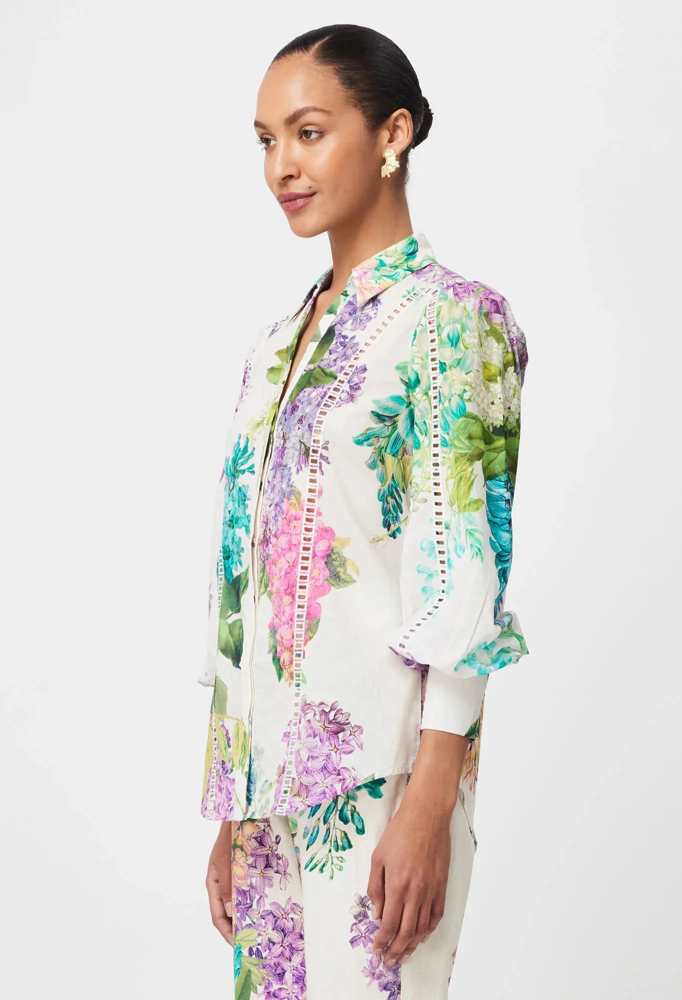 ONCE WAS SWANSON EMBROIDERED COTTON VOILE SHIRT IN WISTERIA ALBA