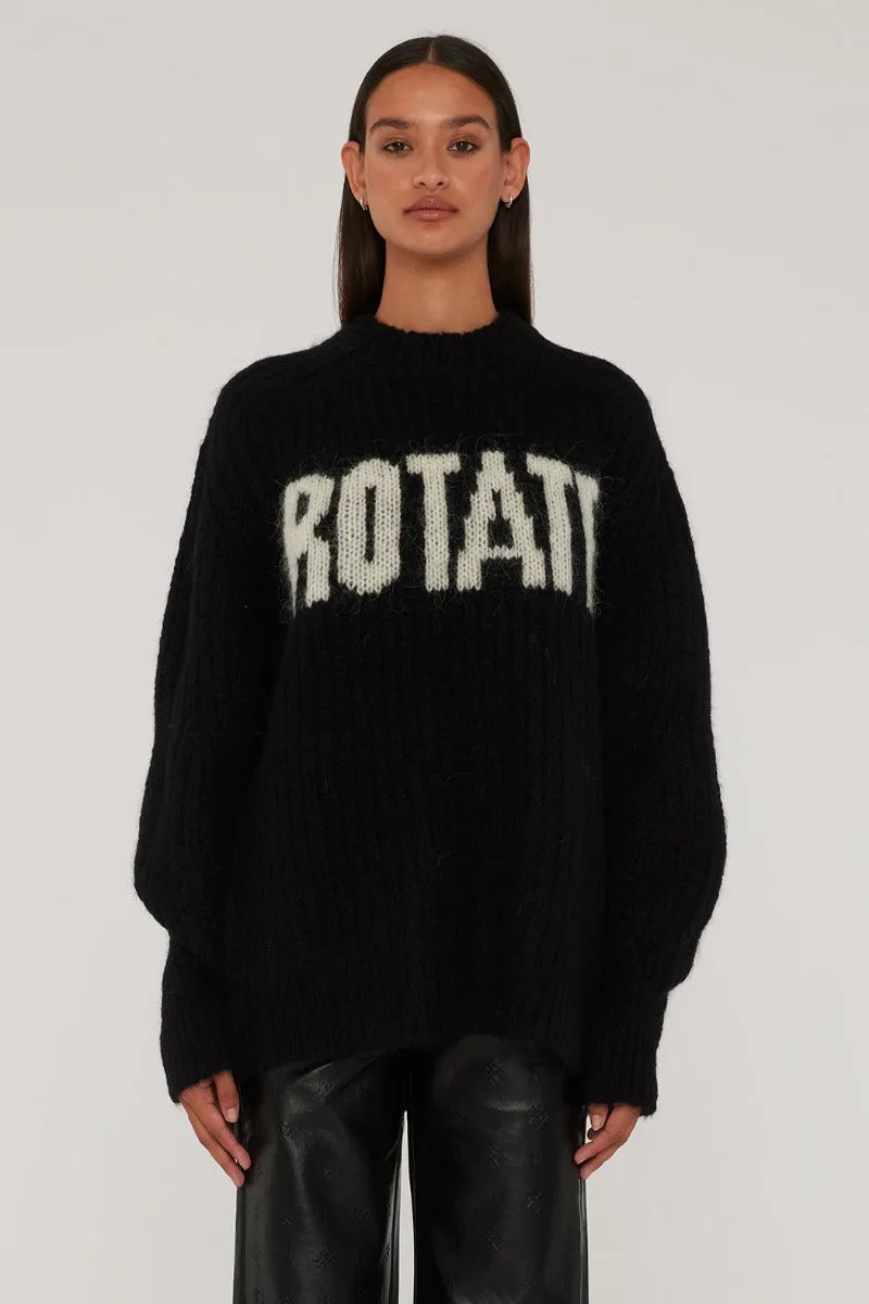 Oversized Knit Jumper - Black W. Turtledove Logo