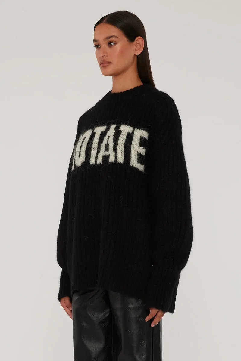 Oversized Knit Jumper - Black W. Turtledove Logo