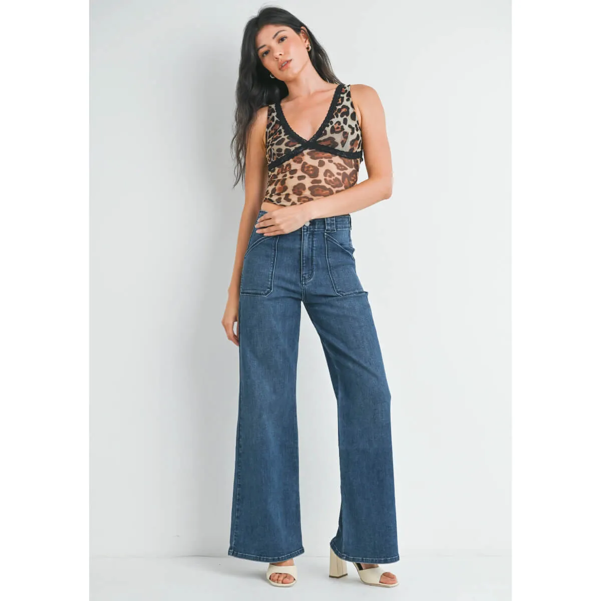 Patch Pocket Flare Leg Jeans