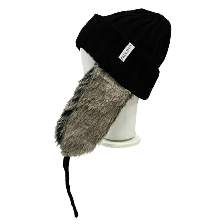 Peax Fur Earflap Beanie-BLACK