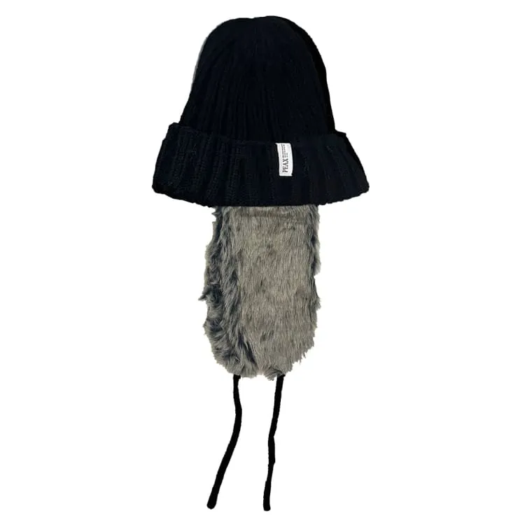 Peax Fur Earflap Beanie-BLACK