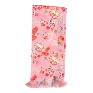 Pinkish Peach Floral Scarf With Pocket Square