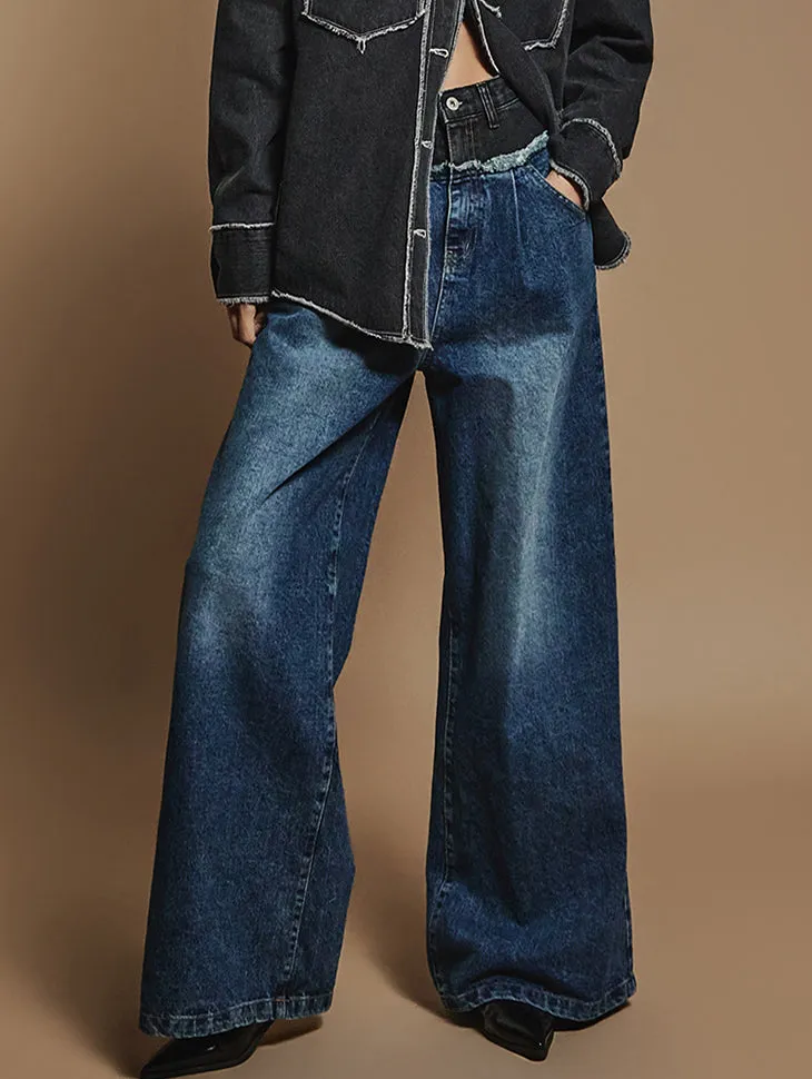 PJ545 Color Contrasting Wide Jeans