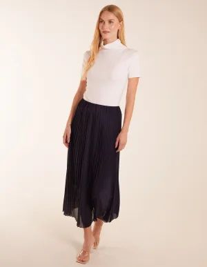 Pleated Deep Waist Band Midi Skirt