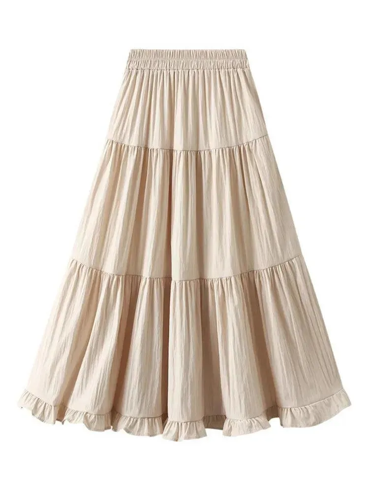 Pleated Patchwork A-Line Long Skirt