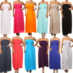 Plus Dress Maxi Strapless Tube Ruffle Casual Long Summer Women New