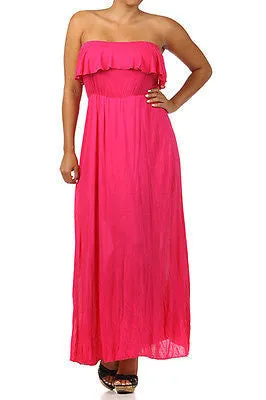 Plus Dress Maxi Strapless Tube Ruffle Casual Long Summer Women New