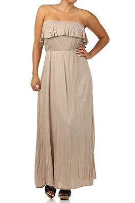 Plus Dress Maxi Strapless Tube Ruffle Casual Long Summer Women New