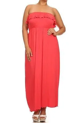 Plus Dress Maxi Strapless Tube Ruffle Casual Long Summer Women New