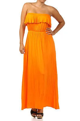 Plus Dress Maxi Strapless Tube Ruffle Casual Long Summer Women New