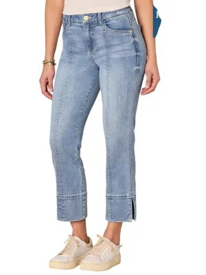 "ab"solution High Rise Kick Flare Plus Size Jeans With Slit Hem In Light Blue