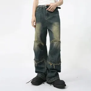 Ragged Edge Splicing Design Jeans