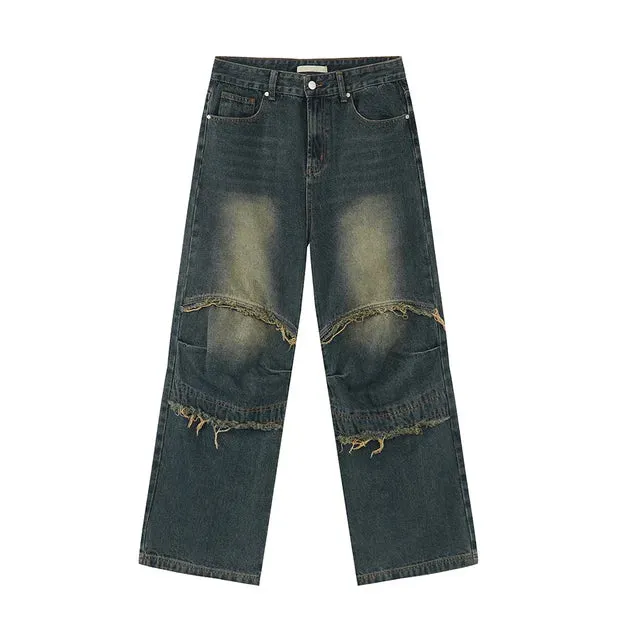 Ragged Edge Splicing Design Jeans