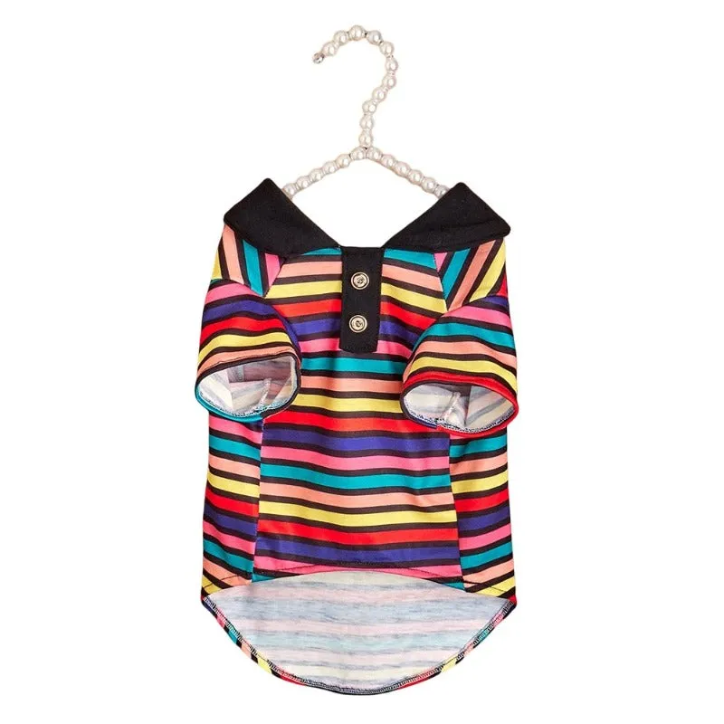 Rainbow Striped Dog Polo Shirt (Shop)