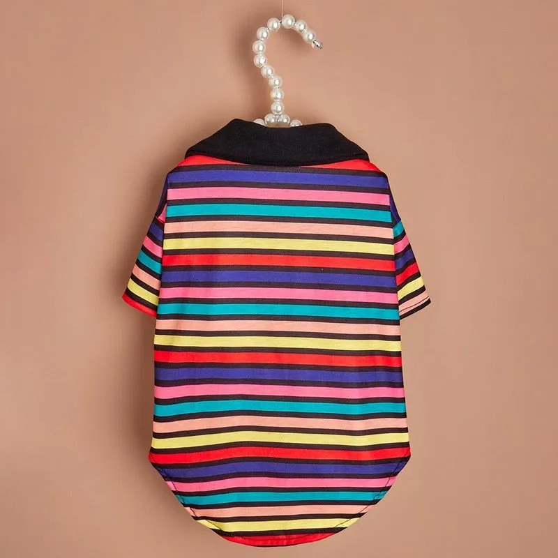 Rainbow Striped Dog Polo Shirt (Shop)