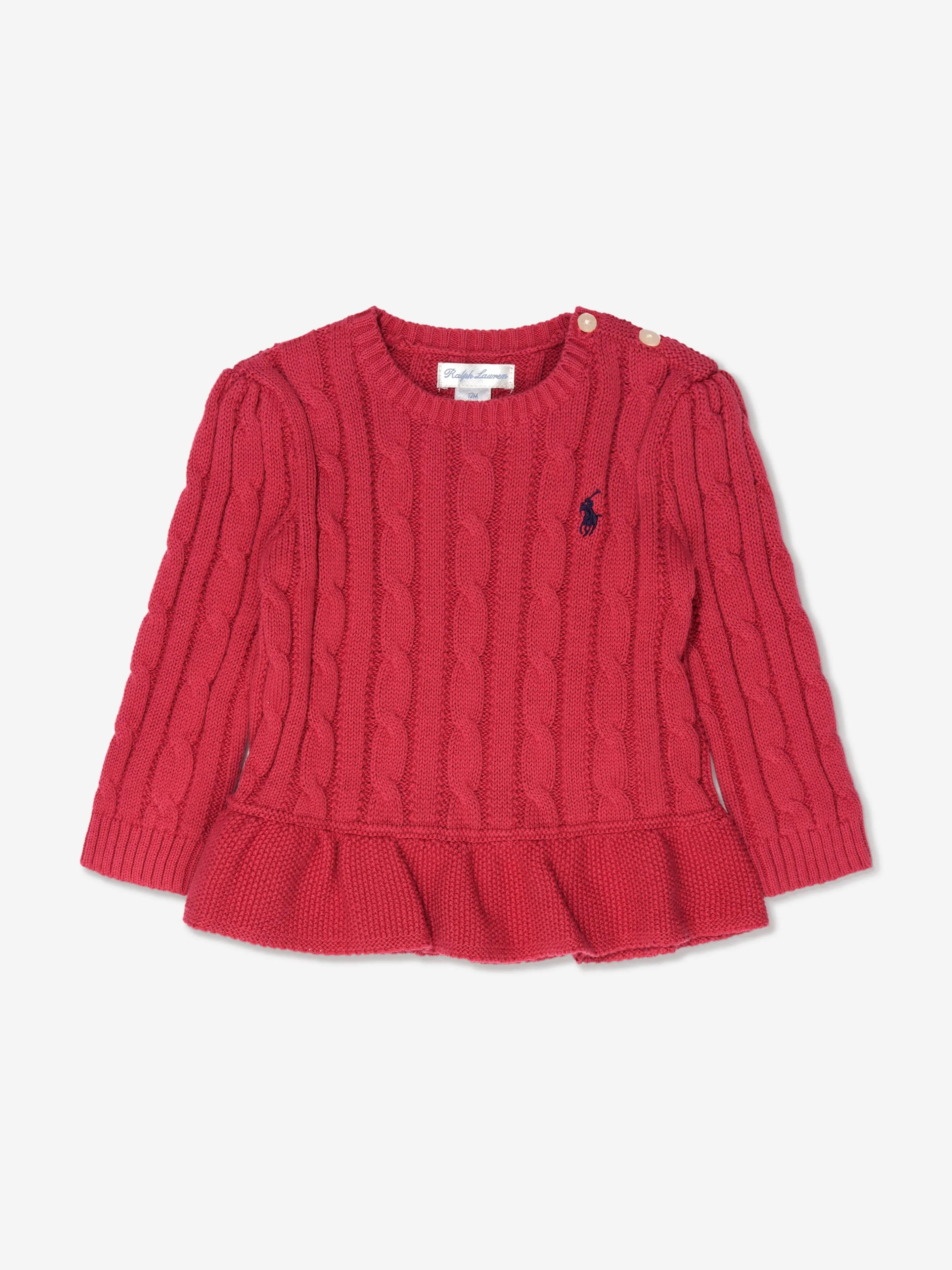 Ralph Lauren Baby Girls Cable Knit Peplum Jumper In Red