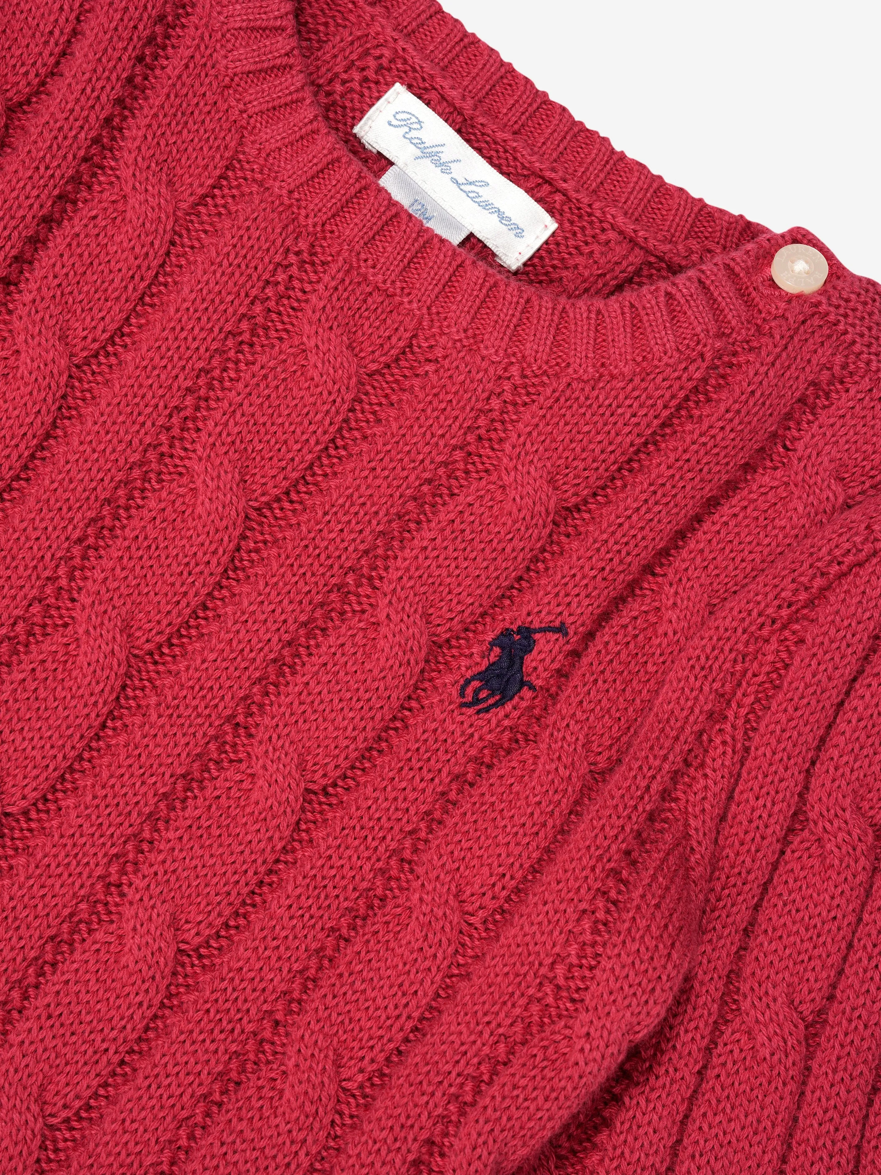 Ralph Lauren Baby Girls Cable Knit Peplum Jumper In Red