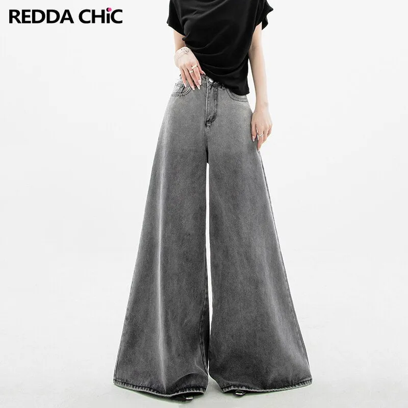 REDDACHiC Vintage Women Baggy Jeans Retro Gray 90s Skater Oversize Pants Casual Plain Wide Leg High Waist Trousers Acubi Fashion