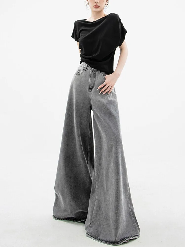 REDDACHiC Vintage Women Baggy Jeans Retro Gray 90s Skater Oversize Pants Casual Plain Wide Leg High Waist Trousers Acubi Fashion