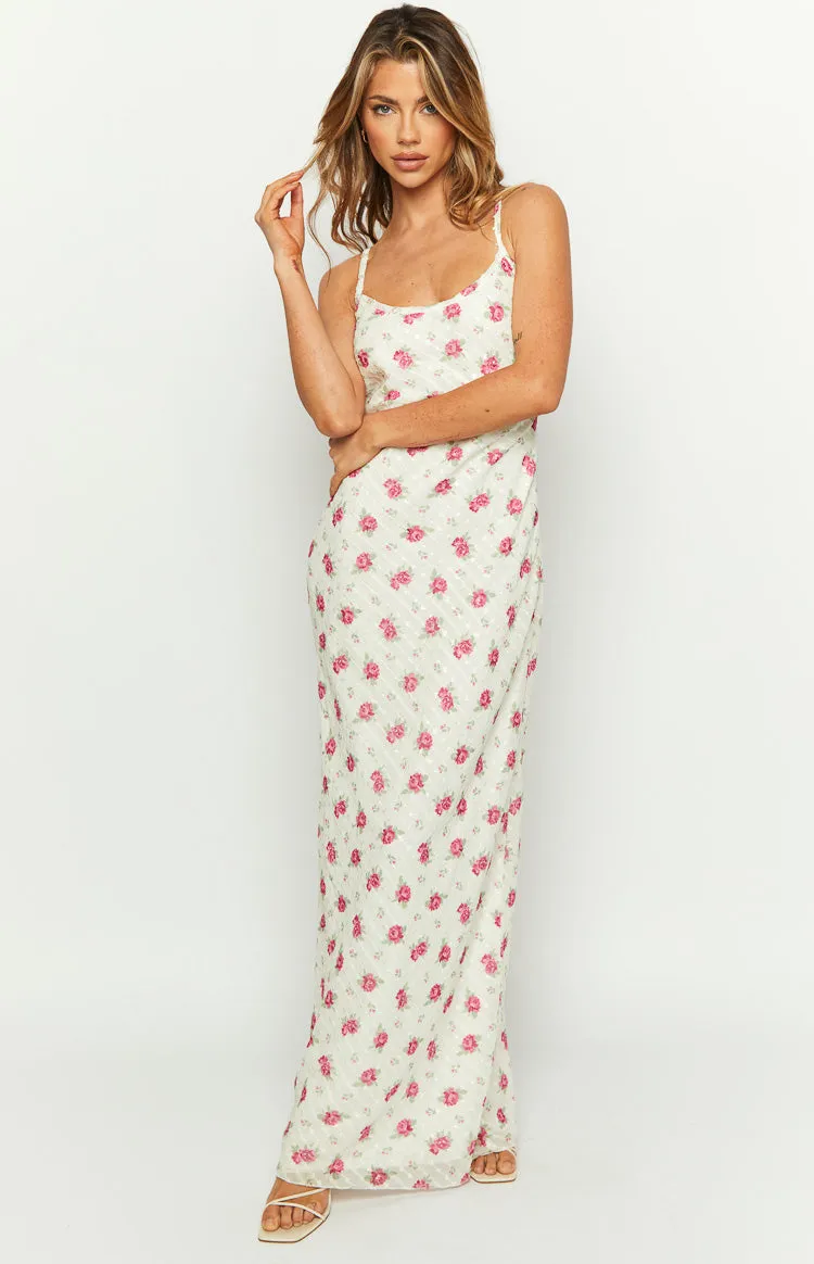 Renesmee White Floral Chiffon Maxi Dress