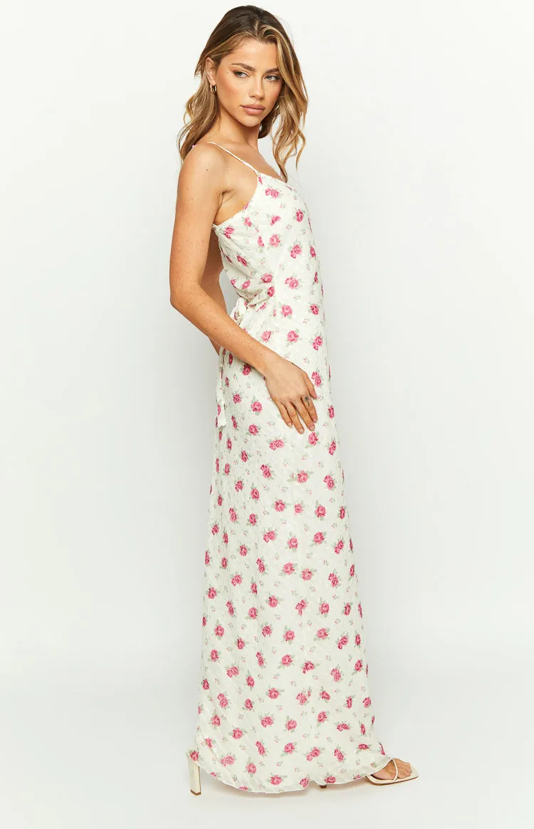 Renesmee White Floral Chiffon Maxi Dress