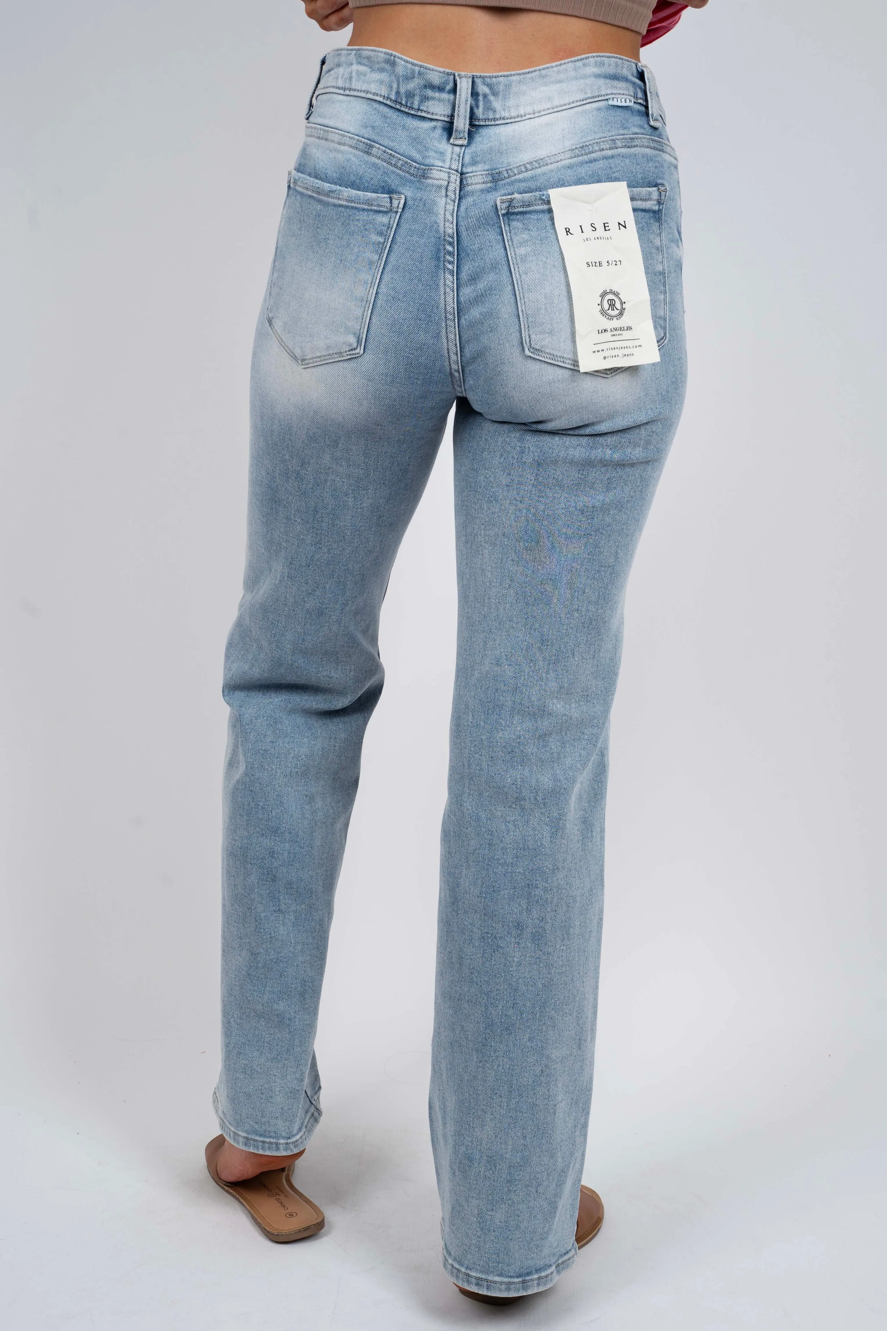 Risen Mid-Rise Straight Jeans