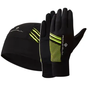 Ronhill Beanie and Glove Set - Black/Fluo Yellow