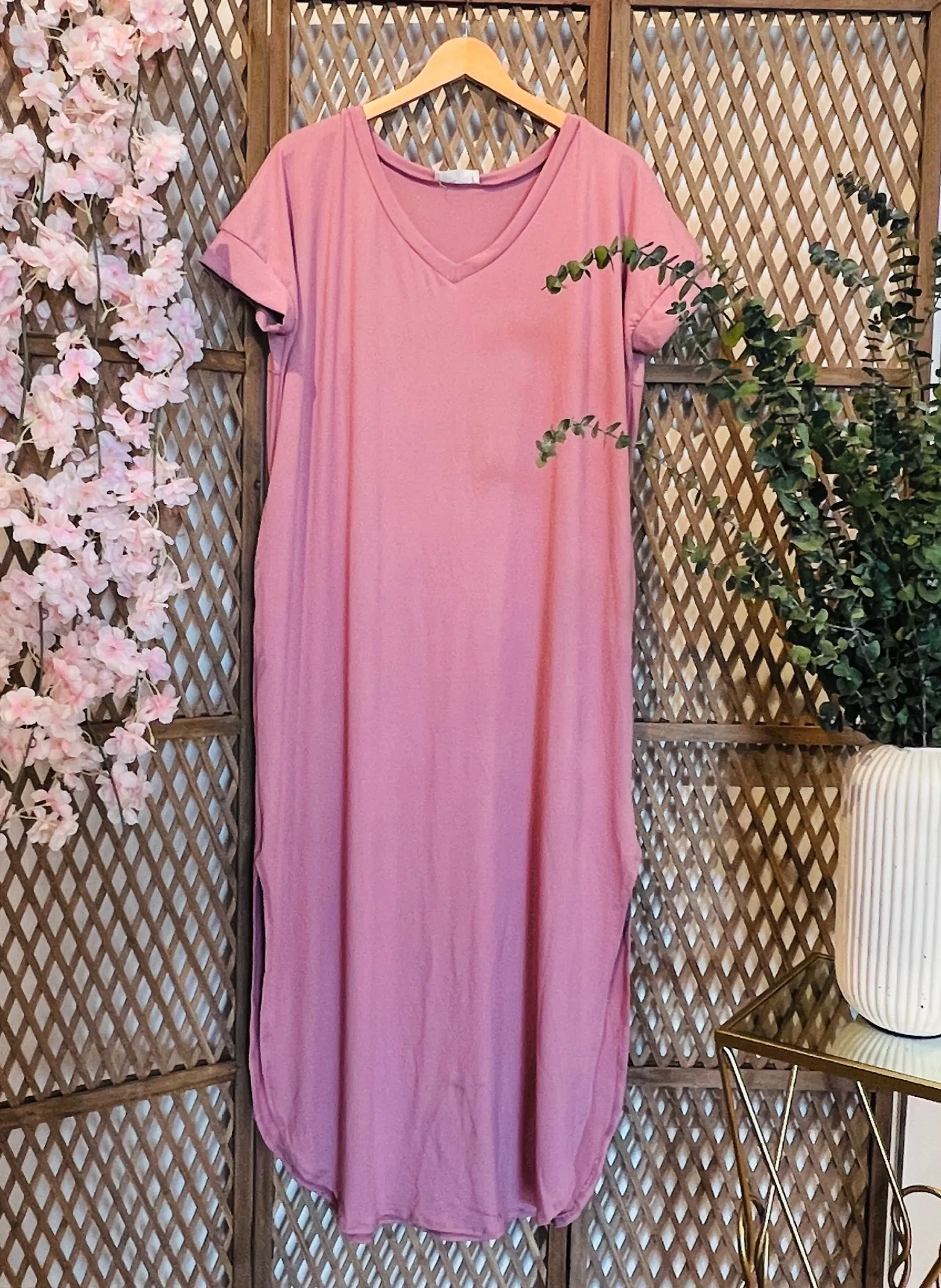 Rose Maxi-Dress with Pockets