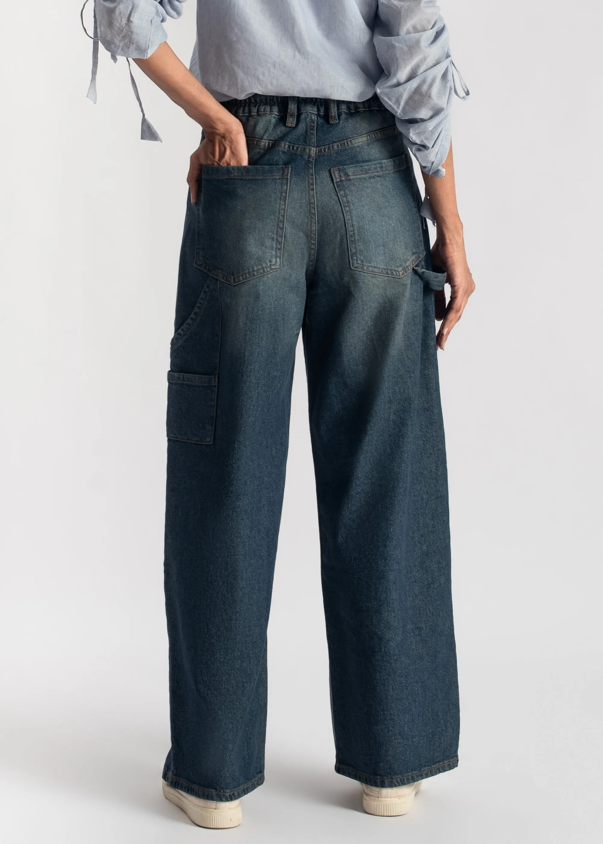 Rustic Blue Women Skater Jeans with Carpenter details