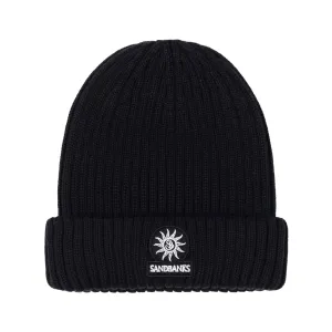 Sandbanks Badge Logo Ribbed Beanie Black