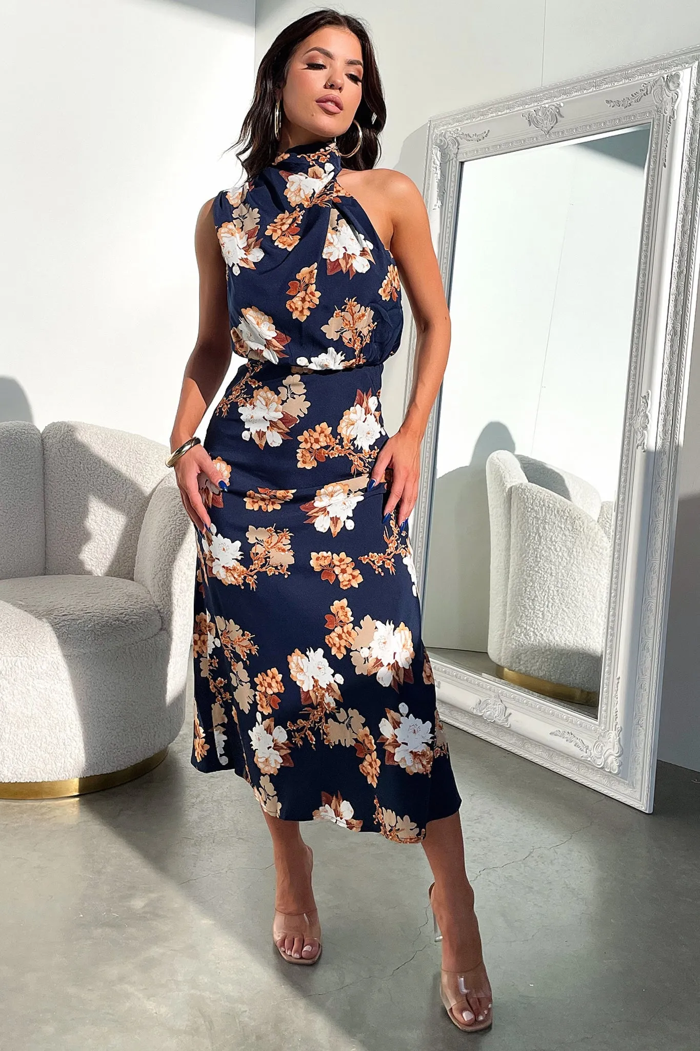 Santorini Maxi Dress - Navy Floral