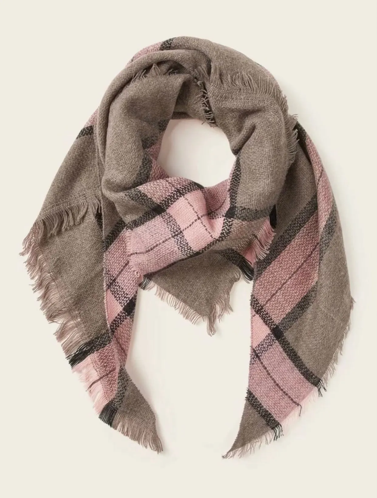 Scarfs - Plaid Pink and Tan Blanket Scarf