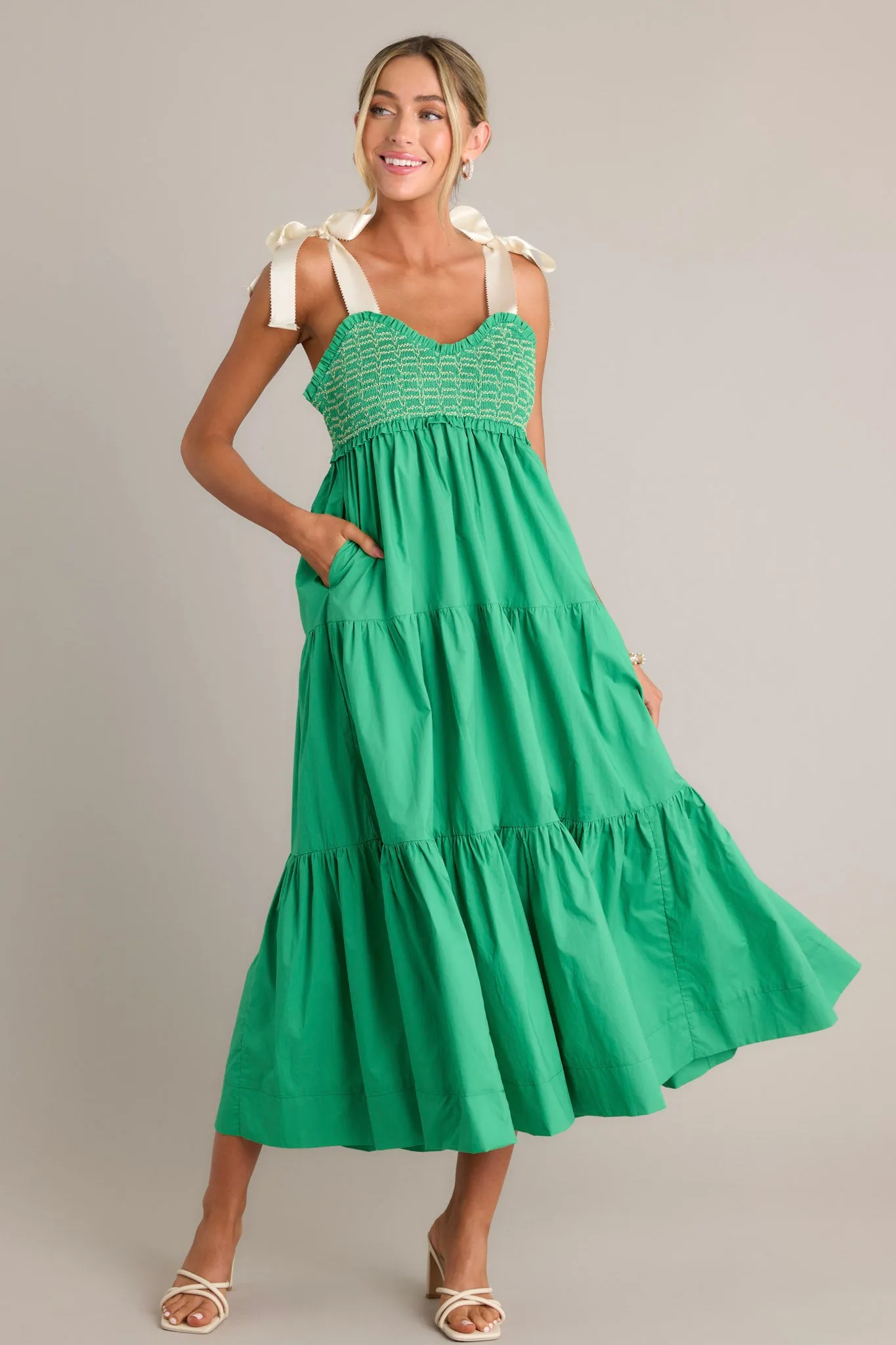 Serene Whisper 100% Cotton Kelly Green Maxi Dress